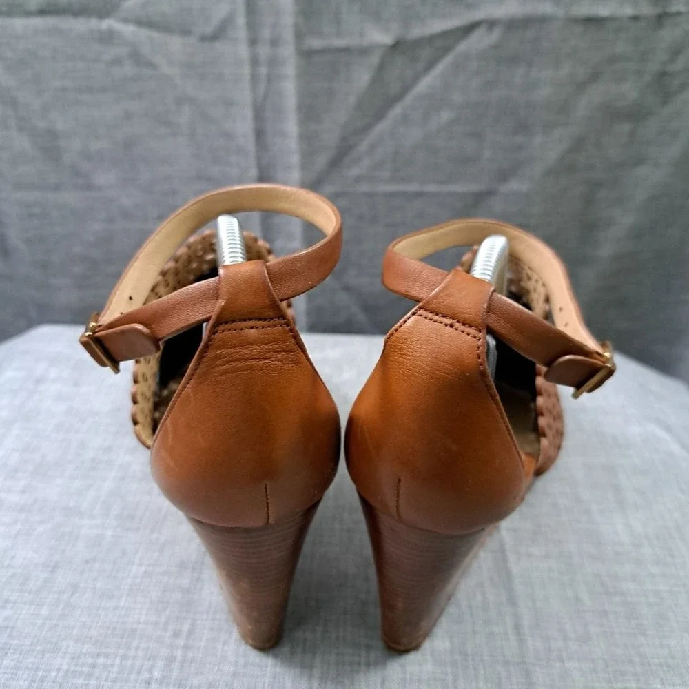 %TORY BURCH Brown Leather Wedges Sandals Size 9.5M Women / D14
